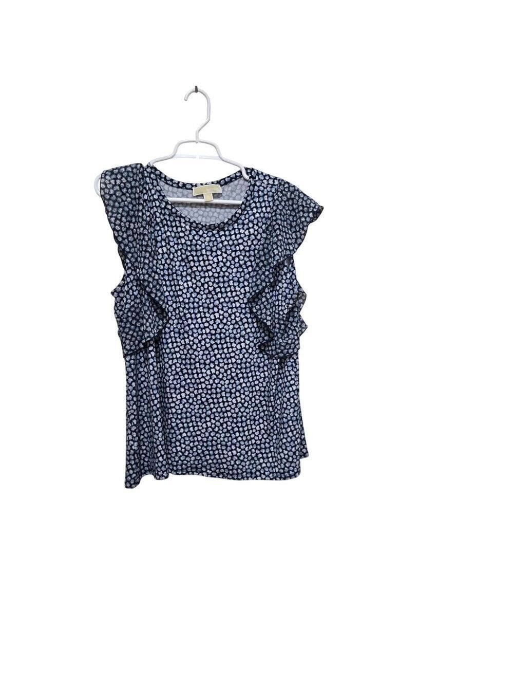 Michael Michael Kors XL Floral Flutter Sleeve Navy Blouse